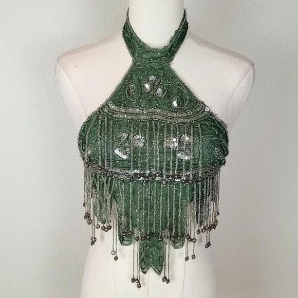 Tops - Y2K Asymmetrical Beaded Sequin Fairy Halter Top